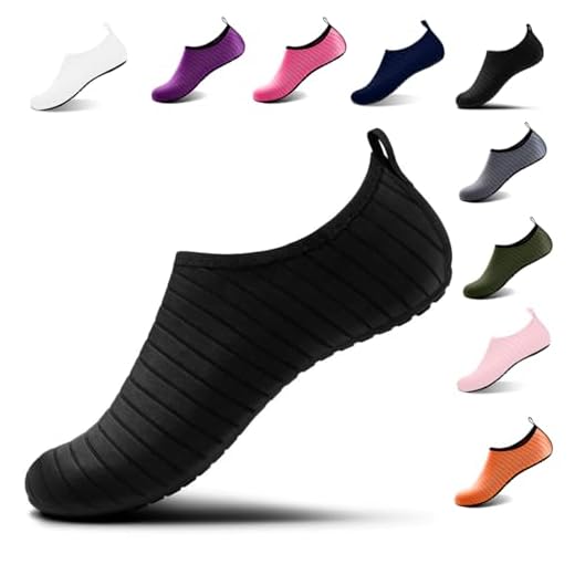 Steppli Badeschuhe Wasserschuhe Strandschuhe Schnell Trocknend Schwimmschuhe Breathable Aquaschuhe Surfschuhe für Herren Damen Streifen Schwarz EU39