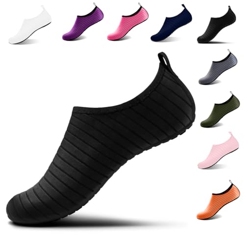 Steppli Water Shoes Pool Sea Surf Aqua Wet Socks Yoga Quick-Dry Breathable Weitsuit Non Slip Lightweight Shoes for Men Women Black EU38/39=UK4.5/5.5
