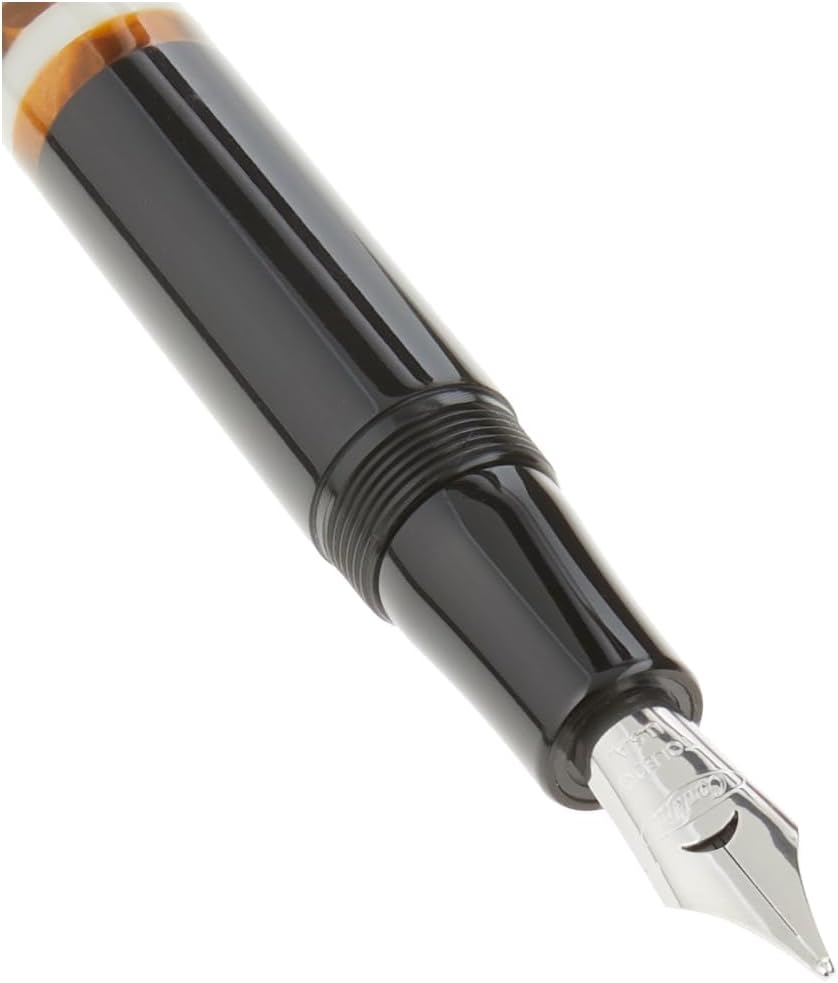 Conklin Toledo Fountain Pen in Black with Orange and White Ring Segments - Broad Nib - Luxury Resin Fountain Pen for Expressive Writing