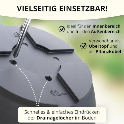 Plastard Blumentopf Ø 35 cm mit Untersetzer rund – Anthrazit – Pflanzkübel – Ansicht 4