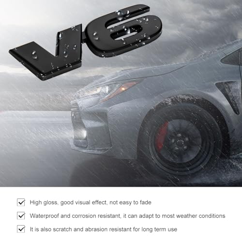 Image of 2 PCS V6 Metal Emblem, 3D V6 Nameplate Logo Badge Sticker Car Bumper Decal, Self-Adhesive Metal Emblem Sticker Exterior Decor for Vehicle Trunk Tailgate Side Fender (Black)