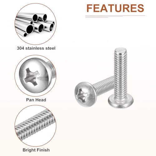 DTGN 5/16-18x1-1/4" Pan Head Machine Screws, 15Pcs 304 Stainless Steel, Phillips Drive, UNC Full Thread, Bright Finish - Image 4
