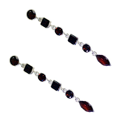 Boucles d'oreilles grenat véritable push back anti-perte argent 925