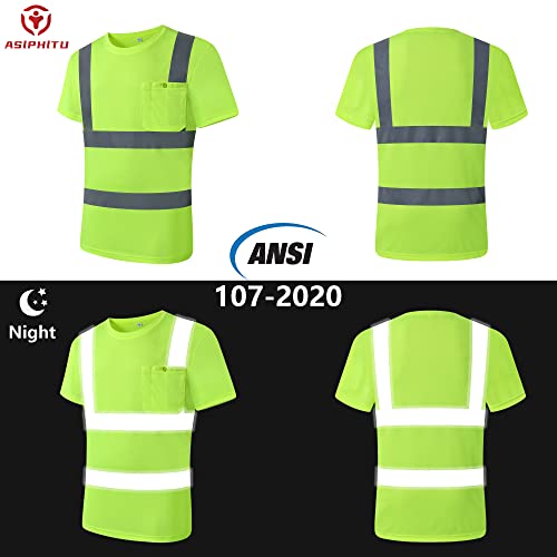 Image of High Visibility Reflective Safety Shirts for Men Women Hi Vis Viz Protective Safety Workwear T Shirt with Pockets for Construction Meet ANSI Class 2(ST190-Yellow-2XL)