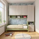 Rovere rock-salvia MOBILFINO CAMERETTE Cameretta a Mezzo Ponte con Divano Letto, Armadio e cassettiera - Rovere Rock-Salvia, Sinistra