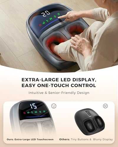 Image of EaseZen Foot Massager with Heat, Upgraded Adjustable Arch Lift & Large LED Touchscreen, Deep Kneading Shiatsu Foot Massager for Neuropathy, Plantar Fasciitis Relief, High Arch & Elderly (Pale Gray)