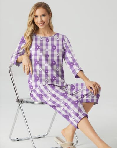 Image of PrinStory Womens Pajama Sets Capri Pjs Soft Lounge Sets XS-4XL