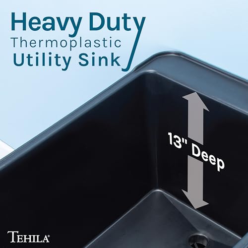 Image of Space Saver Utility Sink by JS Jackson Supplies, Pull-Out Faucet, Soap Dispenser, Black Tub