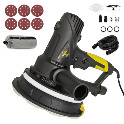 CUBEWAY Drywall Sander,Handheld Electric Wall Sanders with Vacuum with 4M Power Cord, LED Light, Variable Speed, 710W Electric Sandeing Machine for Wall, Painting Prep with 6pcs 180mm Sandpapers