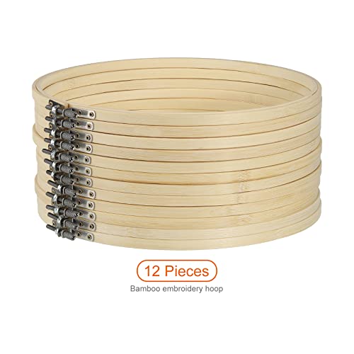 Image of PATIKIL 12 Pieces 10 Inch Embroidery Hoops Round Adjustable Bamboo Circle Cross Stitch Hoop Ring Bulk for Embroidery Art Craft Handy Sewing Decoration