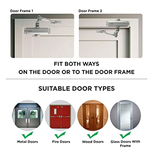 Image of LAPO Heavy Duty Aluminium Automatic Hydraulic Double Speed Door Closer / Aluminium and Wooden Door Closer with Fitting Set for All Door Weight Up to 65 Kg (Silver Finish)
