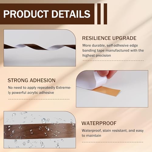 Melamine Edging Tape 18mm x 10m Roll | Self-Adhesive & No-Iron Edge Banding | Pre-Glued Furniture Repair Tape for Kitchen Cabinets,Worktops,Desks,Wardrobes | DIY Wood Restoration (Tea brown) - Image 2