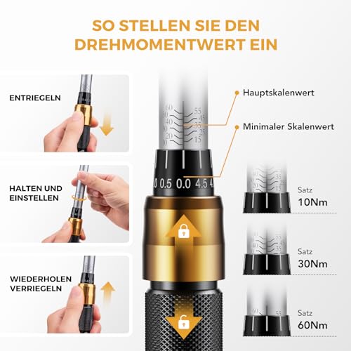 VIGRUE Drehmomentschlüssel Fahrrad 3/8 Zoll, Drehmomentschlüssel 10-60 N.m ±3% Fehlergenauigkeit...