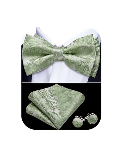 Image of YOHOWA Paisley Striped Men Bow Tie Pre-Tied Formal Adjustable Colorful Bowties Handkerchief Cufflinks Set Wedding Party