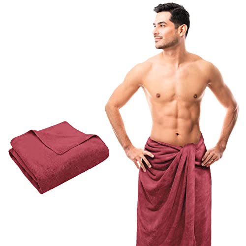 Image of Sassoon Venir Microfiber 1 Piece Men Bath Towel 450 GSM (70x145cm, Crimson Color) Ultra Soft Material, Towel for Daily use