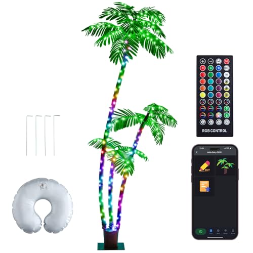 HOLILLUMA 7FT Lighted Palm Tree, RGB Color Changing Smart LED Artificial Palm Tree, DIY Light Show...