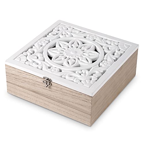 Wpkltmz Wood Tea Box Tea Bag Organizer Tea Storage Organizer 9 Compartments With White Openwork Lid Tea Holder Storage Chest Rustic Tea Bag Holder For Kitchen Cabinets, Countertops #TOP2