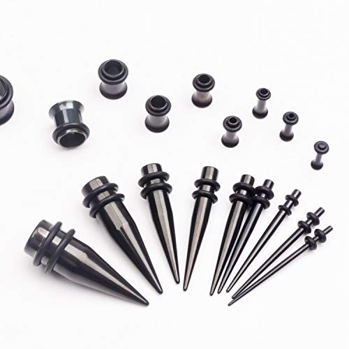 Cabbe Kallo 14G-00G 36Pcs Ear Gauges Stretching Kit Surgical Steel Tapers Tunnels Plugs Piercing Set Body Jewelry #TOP2