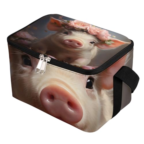 GzLeyigou Lunch Bags for Women Men 9 Cans,Pig with Roses Hot & Cold Food Delivery Bag Insulated Grocery Bag Insulated Lunch Box Animal Pig Cooler Bag for Office Work Picnic Beach