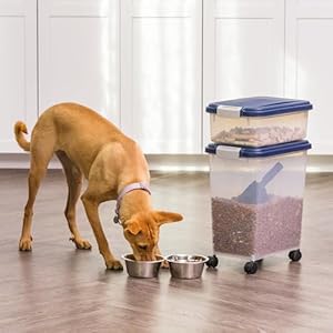 Iris usa 30 lbs 11 lbs combo airtight dog food storage container stackable treat box wheels keep fresh easy mobility navy  urban country home decor