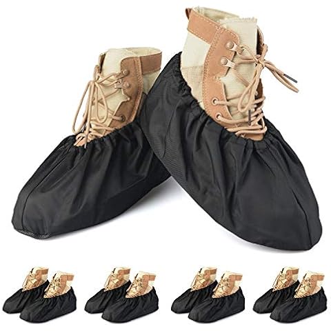 PlasMaller 5 Pairs Black Non Slip Washable Reusable Shoe Covers For Household Thickened Boot Covers, L Cover