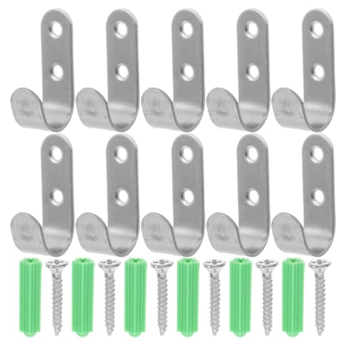 Mikikit Metal Hooks for Trailer Tarps, 10 Sets Heavy Duty Wall Mounted Hooks with Screws and Expansion Plugs for Garden Hose and Garage Storage