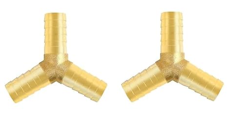 Liyquint 2Pcs Brass Barbed Connector 3-Way Y-Shaped - Heavy Duty Fuel/Hose Splitter, Universal Gas/Water/Oil Fittings for Garden/Irrigation/Boiler Systems (10mm)