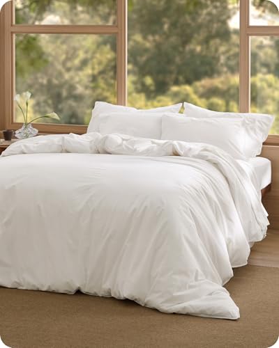 Image of Bedsure PureWoven 100% Cotton Slub Weave Duvet Cover Set, Full Set, 3-PC