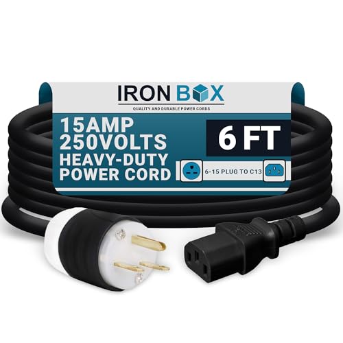 IronBox Electric NEMA 6-15 Plug to C13 Connector Power Cords - 15A/250V - 14/3 AWG - Power Supply Replacement Cable - UL Listed Heavy Duty Cord for Monitor, Computer, TV & More (6 ft, Build)