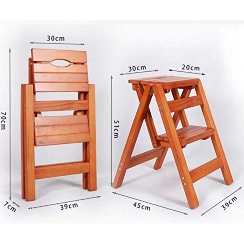 Taburete escalera plegable de madera maciza con 2 peldaños para el hogar 3