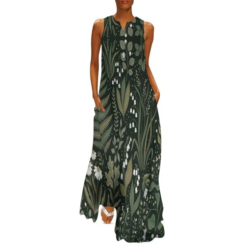 Robe longue femme boho col V sans manches imprimée botanique grande taille