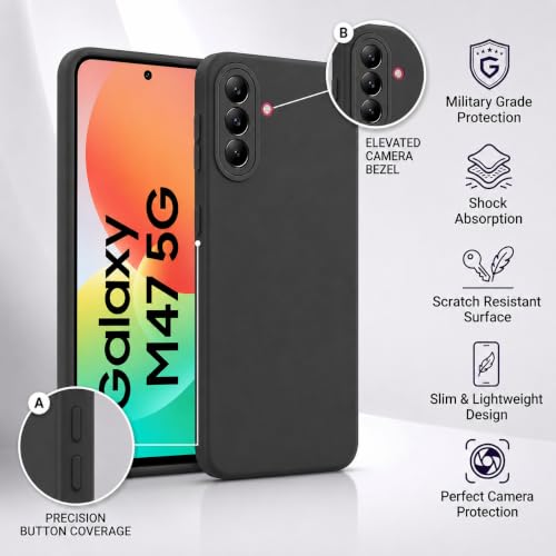 Image of FIRST MART Silicone Back Cover for Samsung Galaxy M47 | Matte Black Anti-Slip Grip Case, Precise Cutouts, Scratch Resistant, Slim Fit | Pack of 1