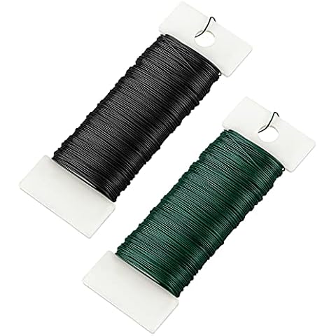 Fovths 2 Rolls 32 Yards Floral Wire Flexible Florist Wire for Wreath Making Green and Black Paddle Wire for Crafts, Christmas Wreaths Tree, Garland and Floral Arrangements Cover