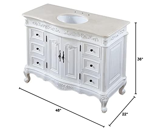 Silkroad Exclusive Countertop Marble Single Sink Bathroom Vanity With White Oak Finish Cabinet, 48" #TOP1