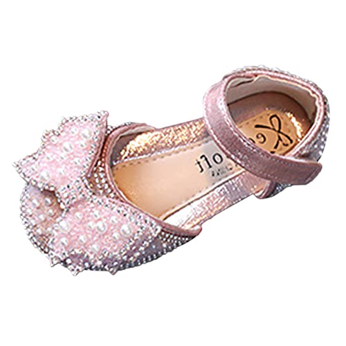 IWIHMIV Girls Sandals Closed Toe Bow Dress Shoes Princess Crystal High Heels Party Wedding Flower Girls Shoes for Kid Toddler