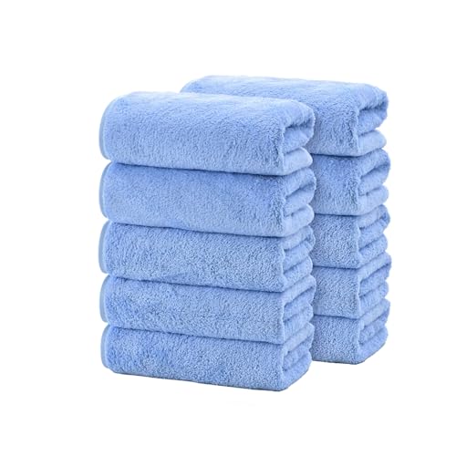 フェイスタオル マイクロファイバー タオル 10枚セット 約75×35cm 吸水 速乾 ふわふわ 肌触り 抗菌防臭 (スカイブルー)