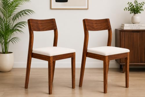 Image of Genuine Decor Set of 2 Rosewood Dining Chairs - Rustic Teak Brown Finish, Solid Wood, No Cushion, Perfect for Dining Room, Living Room, Bedroom (Cushion White)