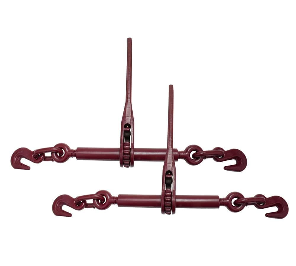 (2 Pack) Mytee Products 5/16"-3/8" Heavy Duty Ratchet Lever Load Binder w/Grab Hooks 5,400 Lbs Working Load Limit | Tie Down Hauling Chain Binders for Flatbed Truck Trailer