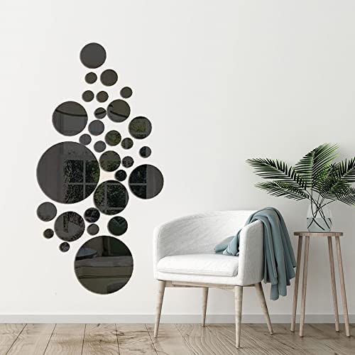 Cocivivre Wall Sticker, Circle Diy Wall Stickers Wall Decoration 30Pcs, Reflective Removable Adhesive Acrylic Wall Sticker Decal For Room Wall Bedroom Tiles Stick On Mirror Aesthetic Decor, Black #TOP20