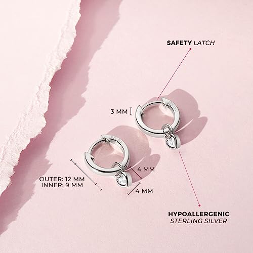 Image of In Season Jewelry Simulated Birthstone Heart Charm Girls Hoop Earrings for Kids - 925 Sterling Silver Little Girl Hoop Earrings - Hypoallergenic & Comfortable with Secure Latch Closure