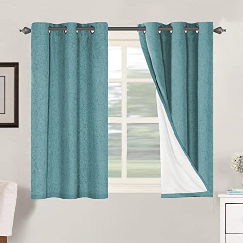 Image of H.VERSAILTEX Primitive Linen Curtains 100% Blackout Curtain Drapes Burlap Fabric Curtains with White Thermal Insulated Liner, Grommet Top Curtain Living Room /Bedroom (2 Panels, 42 x 45 Inch, Teal)