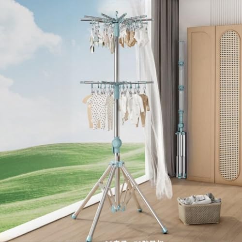 Wyazziv 物干しスタンド 洗濯物干し パラソル型 物干し室内 物干し台 折りたたみ たくさん干せる コンパクト 省スペース 高さ調節可能 安定四角 伸縮自在 家庭用タオルほしスタンド ベランダ 物干し台 スリム収納 (2層(防風バックル付き),ブルー