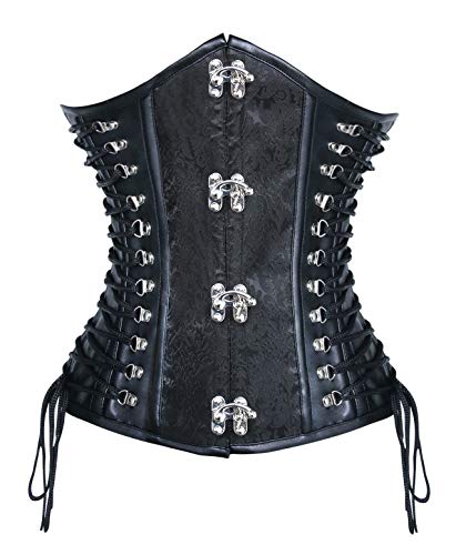 Kimring Women's Steampunk Vintage PU Leather Jacquard Spiral Steel Boned Lace Up Side Plus Size Underbust Corset Black XXXXXX-Large