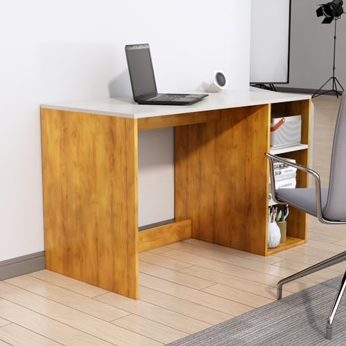 Image of Bniture Wooden Study Table for Home with Bottom Storage | Engineered Wood Study Table with Book Shelf | Multi Purpose Computer Desk for Writing | Laptop Table for Office | Giant Wood & Frosty White