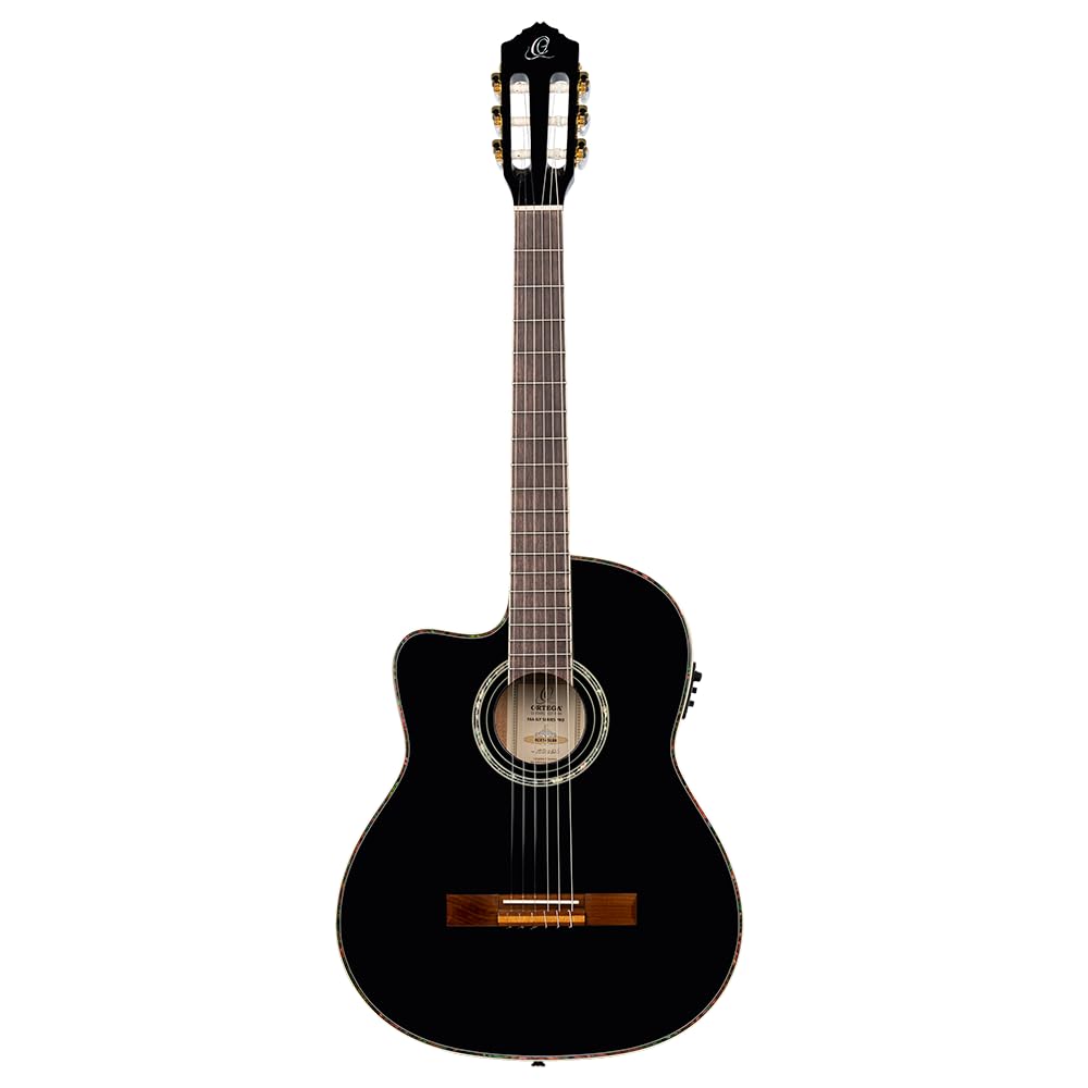Ortega Rce145Lbk - Chitarra Elettrica Classica con Collo Sottile, per Mancini, con Foro di Risonanza