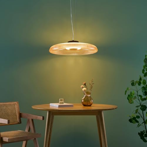 Suspension LED verre texturé ambré et base noire chic Ossara - 7