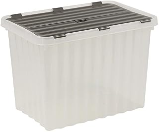 URBN Living Plastic Storage Box Grey Hinged Lid Ripple Design Quality Stackable 15 Litre Container