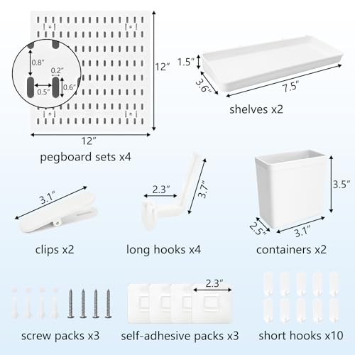 White-Pegboard-Combination-Kit-Wall-Organizer-Pegboard-Modular-Hanging-Peg-Boards-and-Accessories-Modular-Hanging-Garage-Storage-Tool-Organizer-for-Craft-Room-Kitchen-Workshop-Office-24x24inch