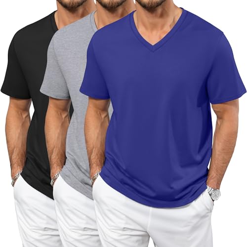 Neer 3 Pack Men's Big and Tall T-Shirts Casual V Neck Short Sleeve 30% Cotton Tee Shirt Summer Basic Soft Fitted Solid Tops