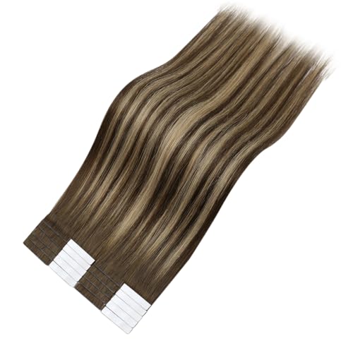 Image of LaaVoo Injection Tape in Hair Extensions Seamless Injectable Tape in Hair Extensions Human Hair Brown to Blonde Balayage Tape on Human Hair Extensions 14 Inch 40g 20Pcs